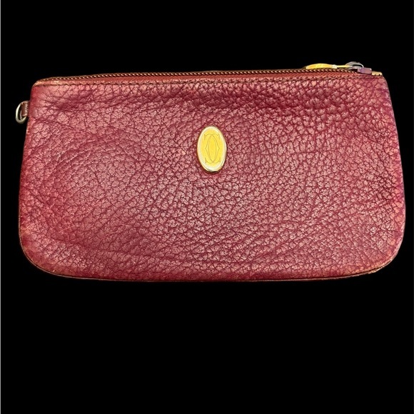 Cartier Handbags - Cartier Must Line Burgundy Leather Coin Purse with Gold Hardware